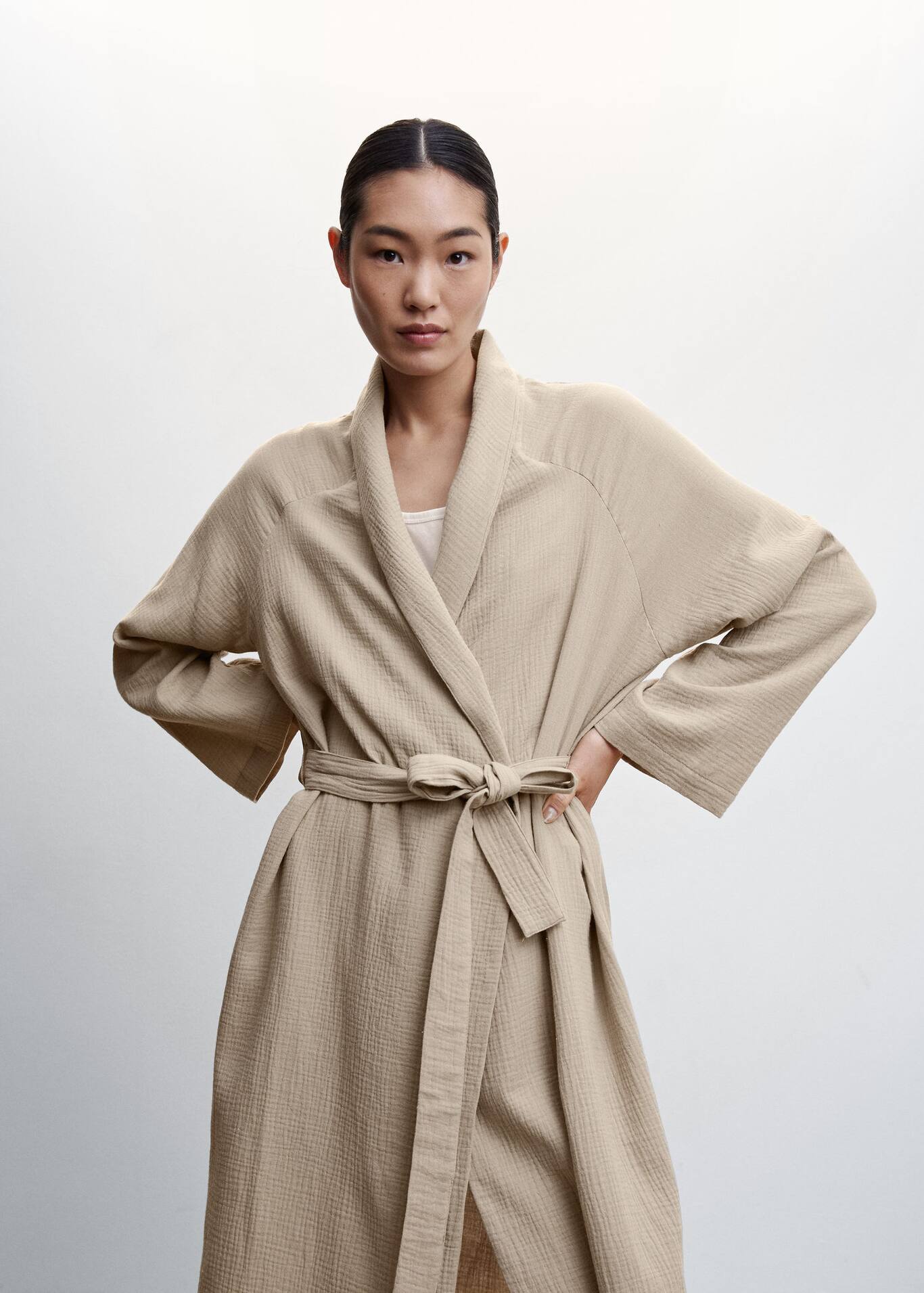 Textured cotton robe Woman MANGO OUTLET United Kingdom (Channel Islands)