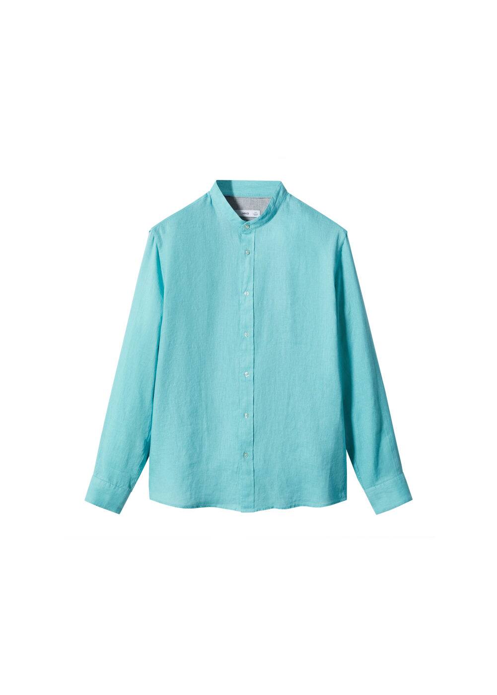 Mango T-shirt Col Tunisien Maille In Aqua Green