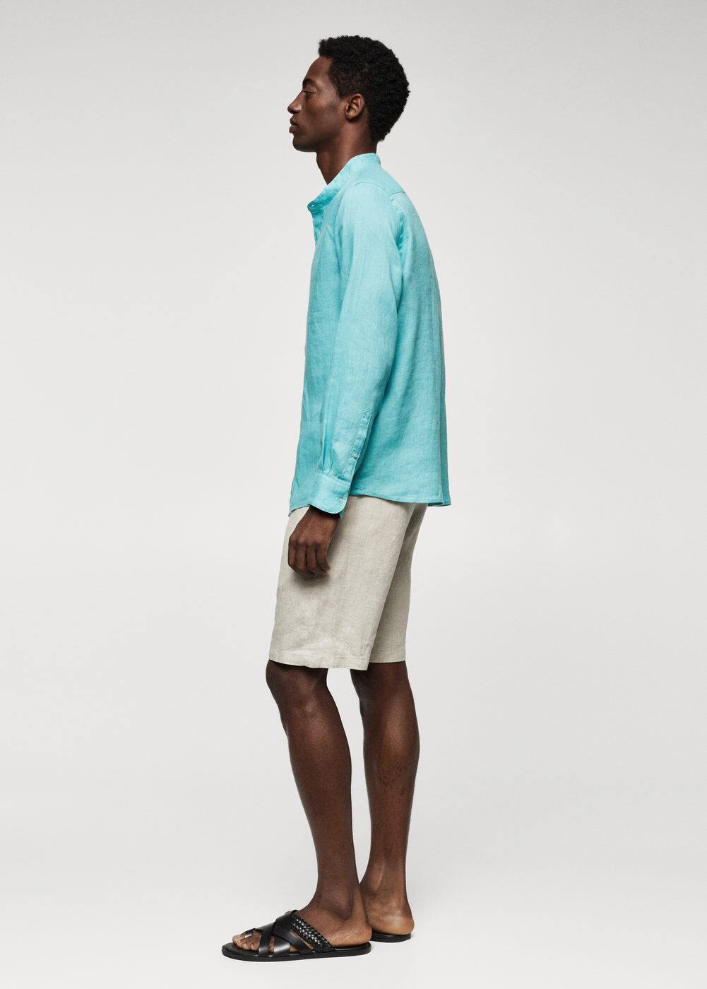 Mango T-shirt Col Tunisien Maille In Aqua Green