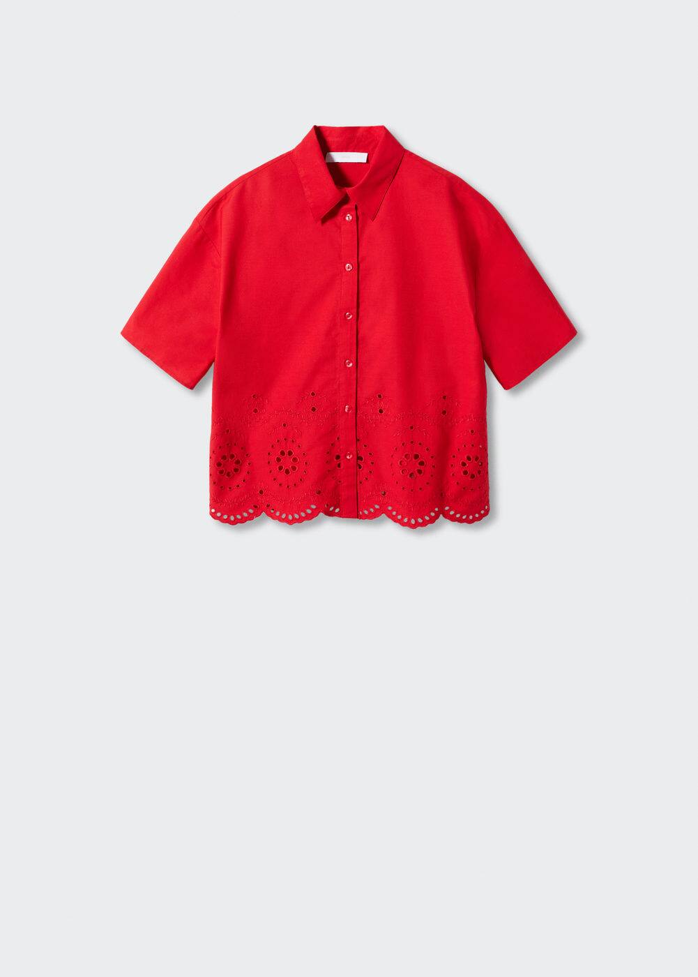 MANGO Embroidered cotton shirt red | Smart Closet