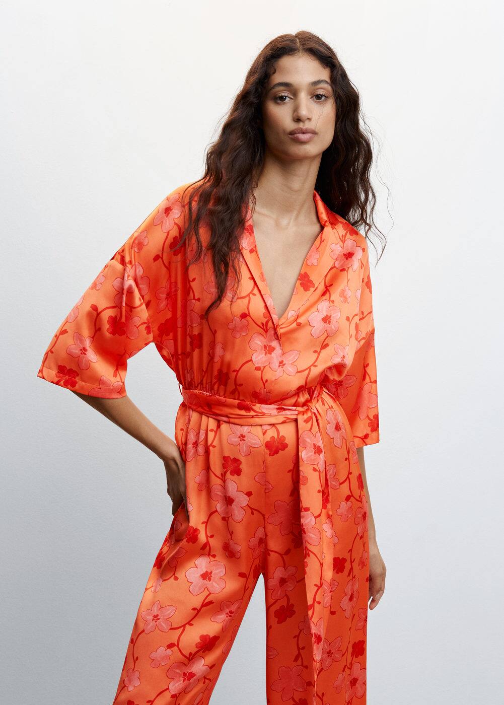 Printed satin jumpsuit Women Mango USA