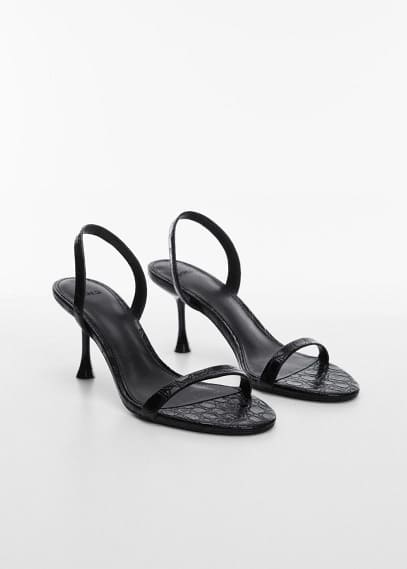 MANGO HEEL CROC-EFFECT SANDALS BLACK