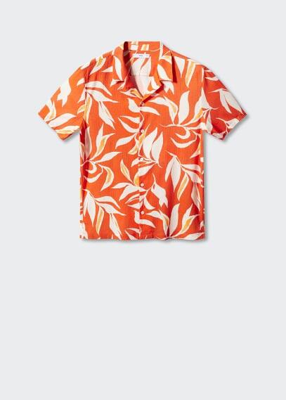 MANGO MAN Hawaiian print cotton shirt orange