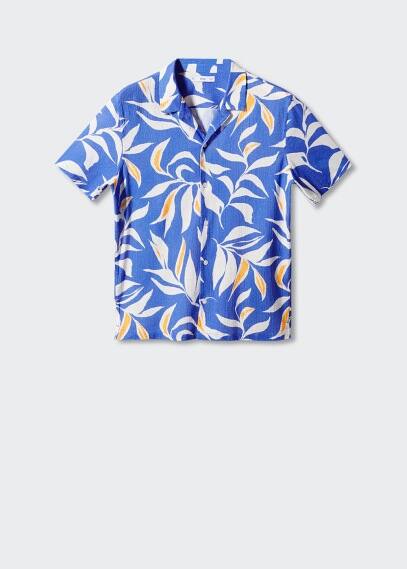 MANGO MAN Hawaiian print cotton shirt vibrant blue