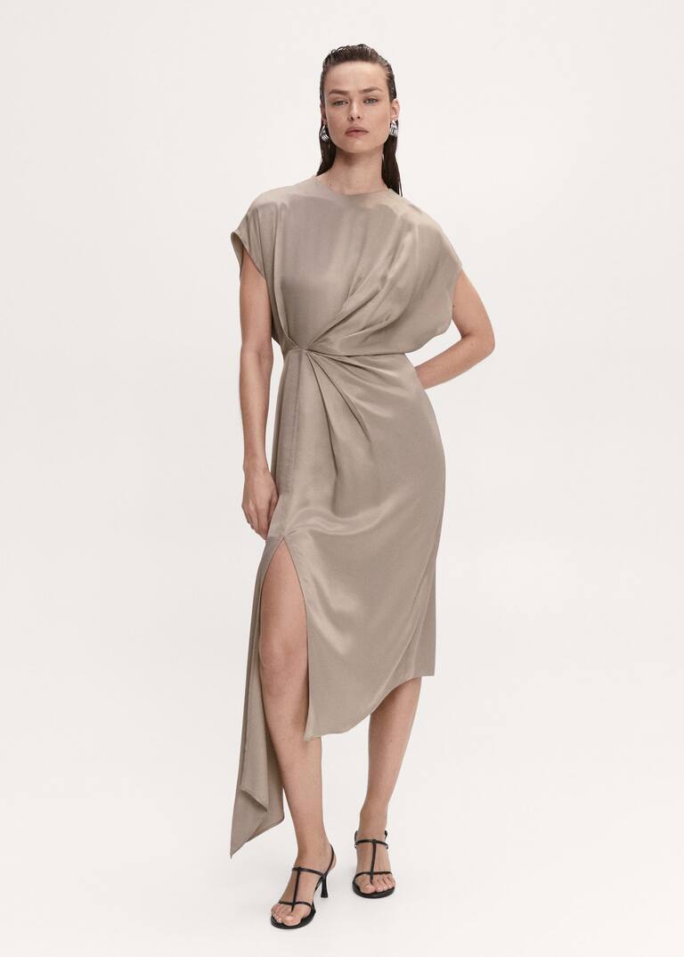 Sideslit satin dress Women Mango USA