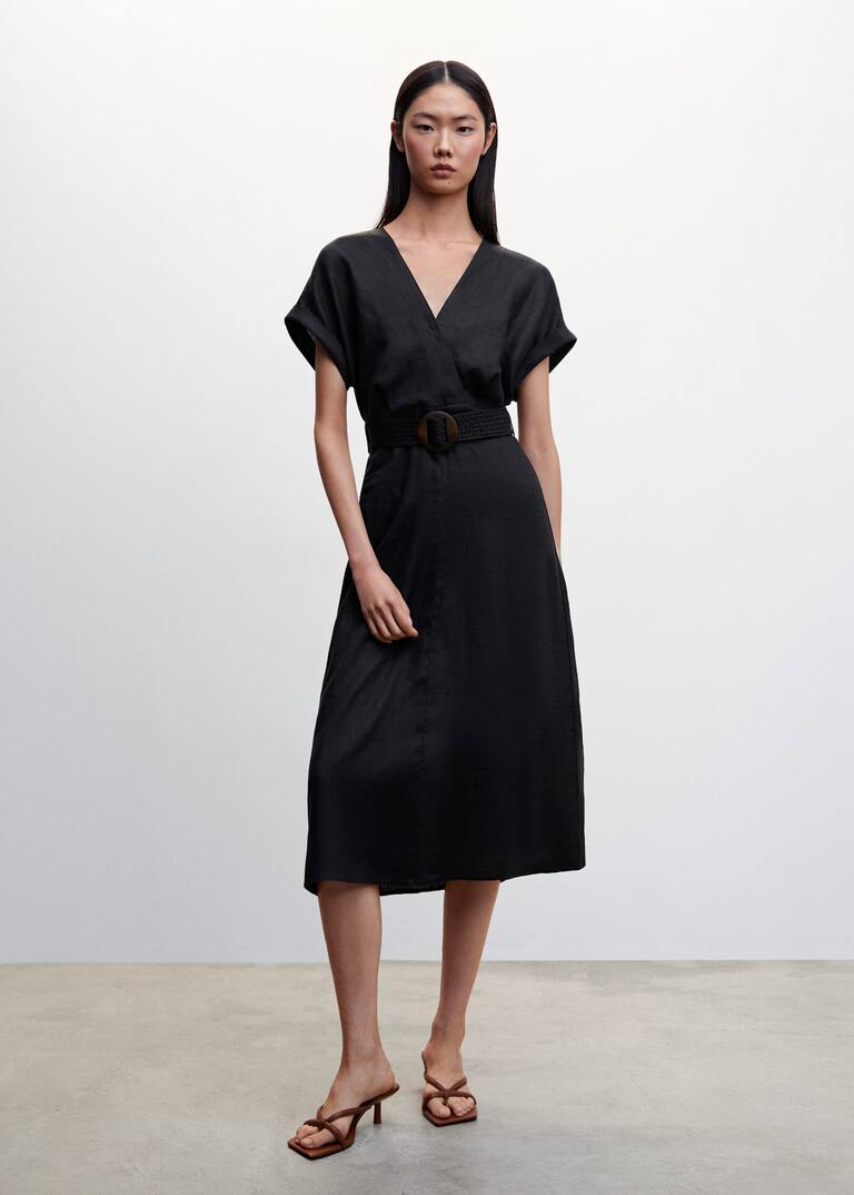 Belt linen dress Women Mango USA