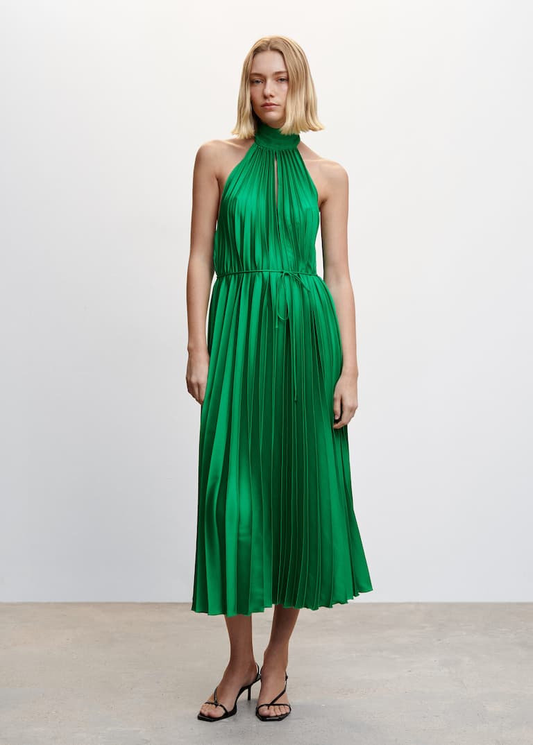 Pleated Halter Neck Dress Woman Mango Singapore pleated-halter-neck-dress-woman-mango-singapore
