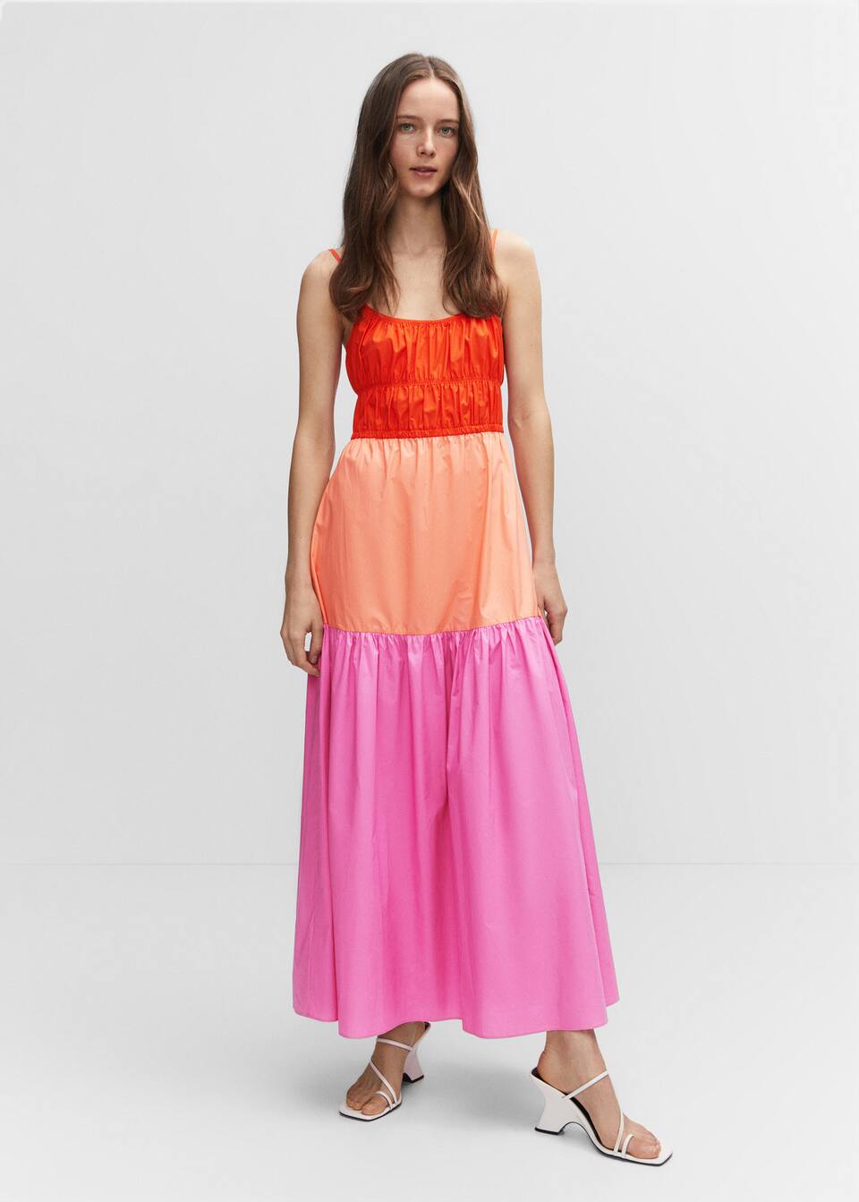 Mango Gathered tricolor dress