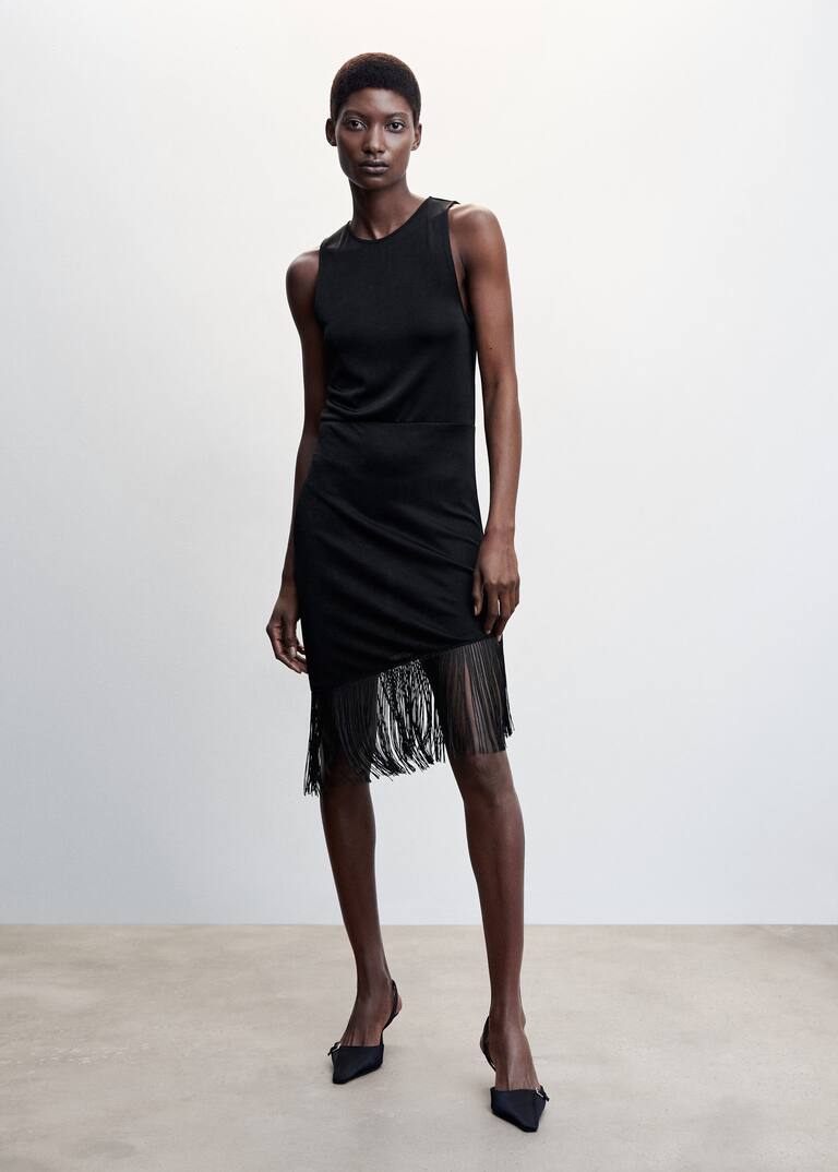 Asymmetrical fringed dress Women Mango United Kingdom