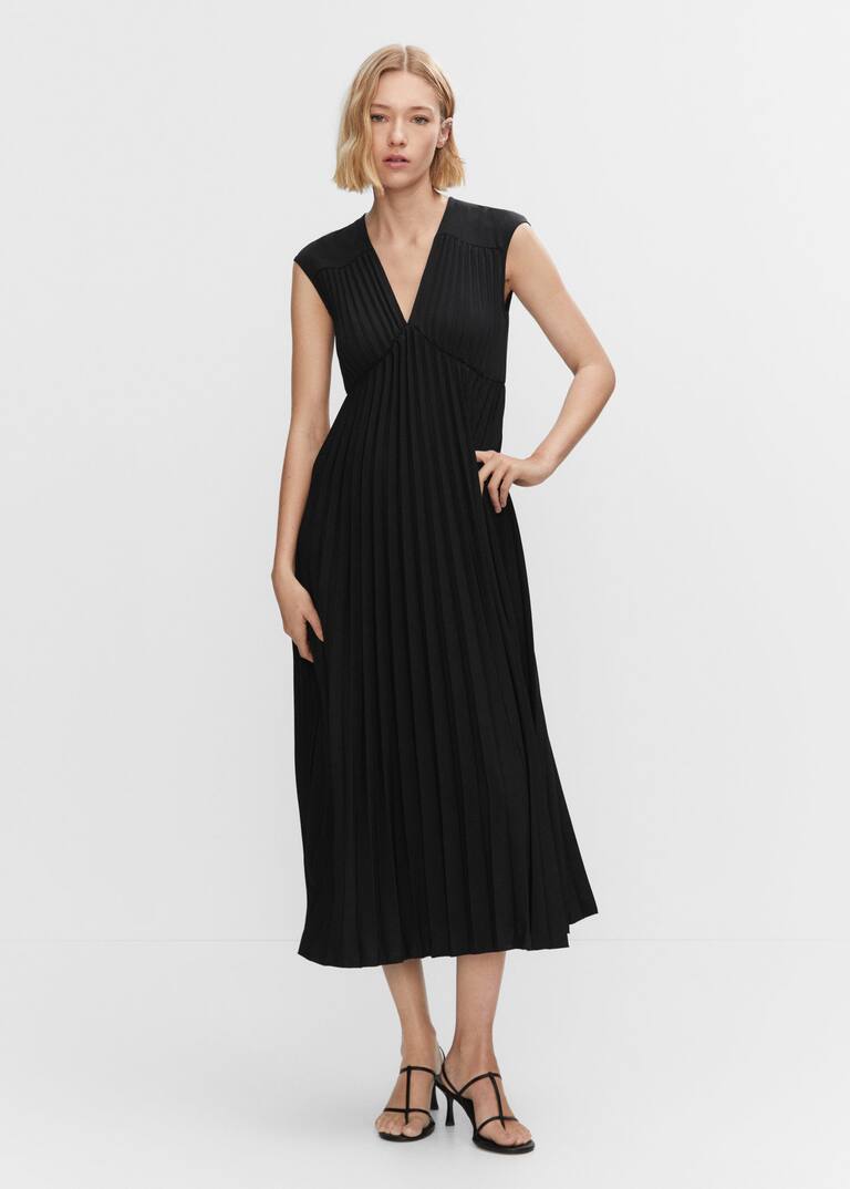 Vneck pleated dress Women Mango United Kingdom