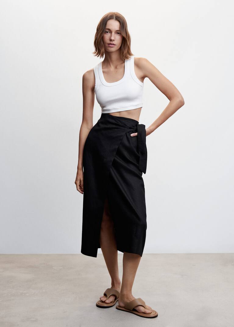 Linenblend wrap skirt Women Mango USA
