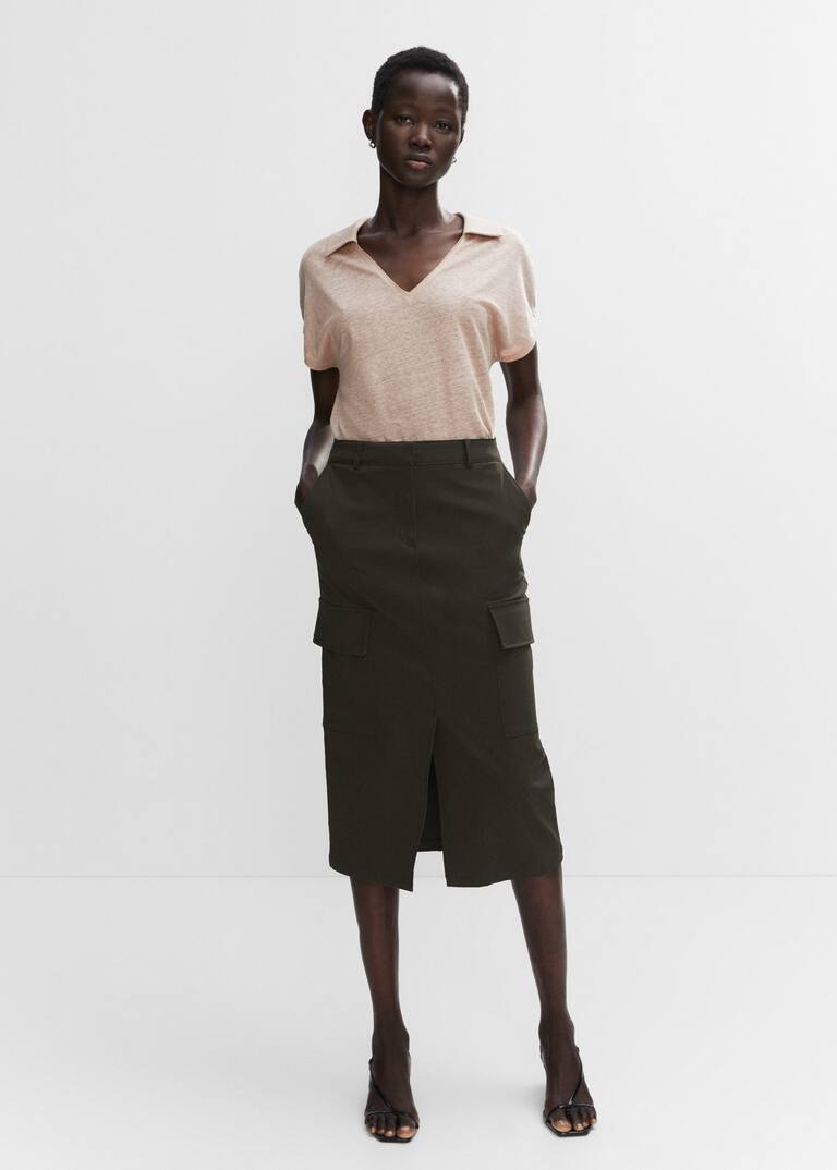 Vneck linen polo shirt Women Mango USA