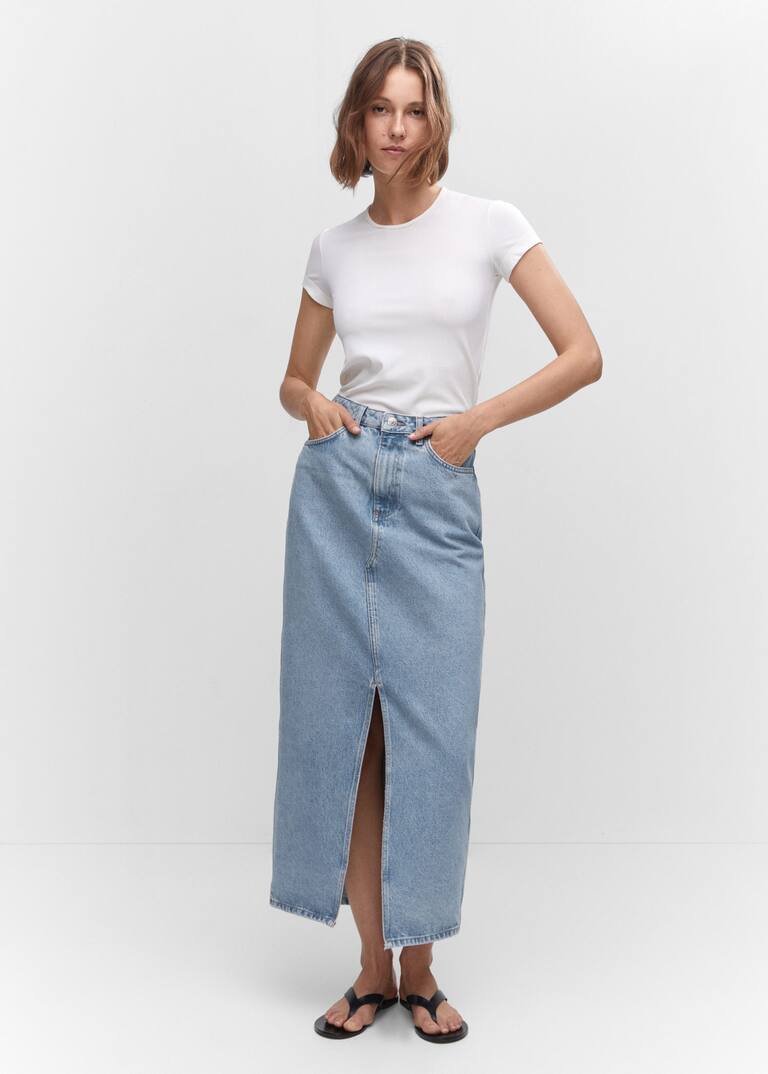 Slit denim skirt Women Mango USA