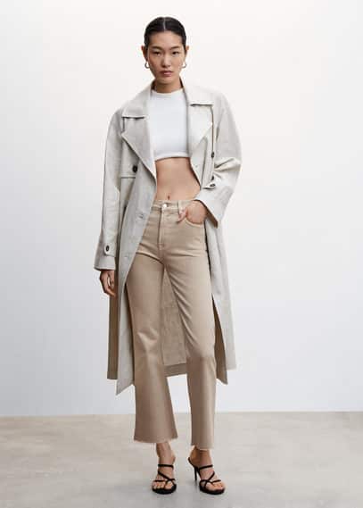 Mango Crop Flared Jeans Sand In Sand