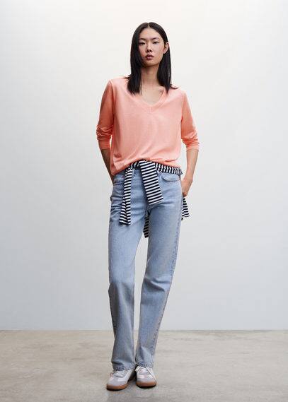 Mango Fine-knit Sweater Salmon