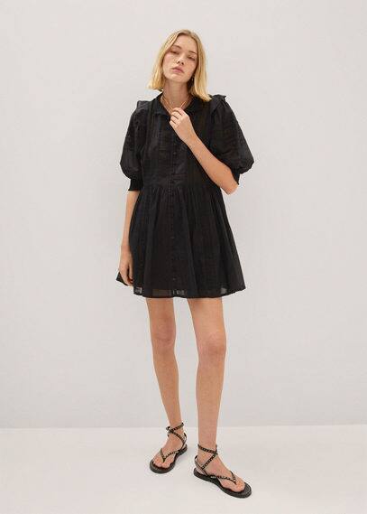 Mango Puff Sleeve Embroidered Dress Black | ModeSens