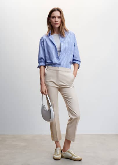 Mango Straight-cut Crop Trousers Ice Grey