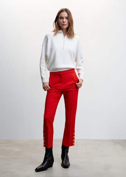 Mango Straight-cut Crop Trousers Red In Red
