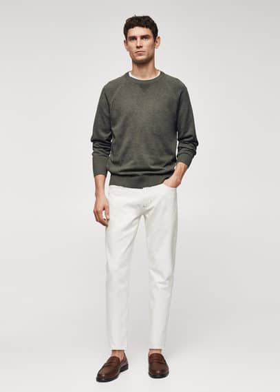 Mango Man Fine-knit Cotton Sweater Olive Green