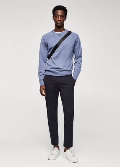 Mango Man Bowling Neck Cotton Polo Shirt Indigo Blue
