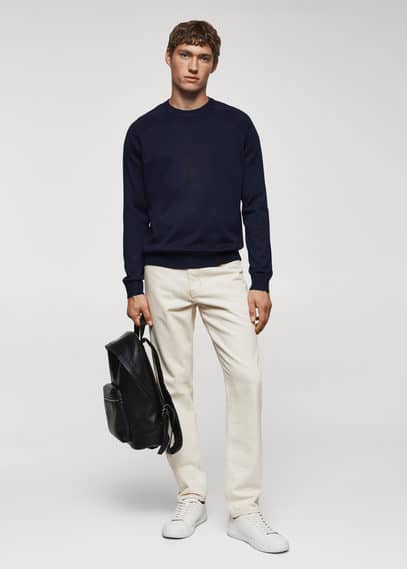 Mango Man Fine-knit Cotton Sweater Navy In Navy