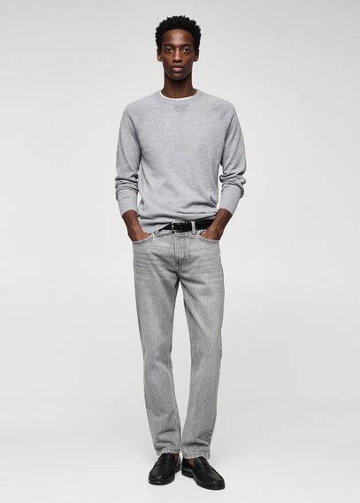 Mango Man Bowling Neck Cotton Polo Shirt Light Heather Grey