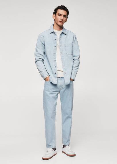 MANGO MAN POCKET DENIM OVERSHIRT BLEACH BLUE 