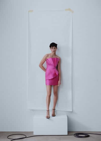 Mango Volume Pleated Dress Fuchsia In Fuchsia