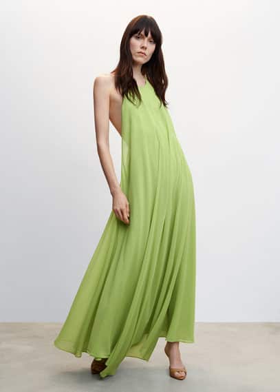 strapless open back dress Aura Hot Pink Halter-Neck Cut-Out Split Maxi Dress – Club L London main image 0