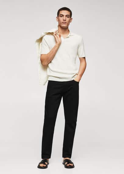 MANGO MAN Fine-knit polo shirt off white