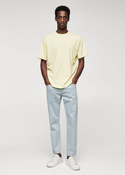 Mango Man 100% Cotton Relaxed-fit T-shirt Pastel Yellow