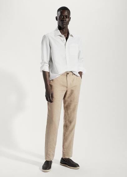 MANGO MAN Regular-fit linen lyocell shirt white