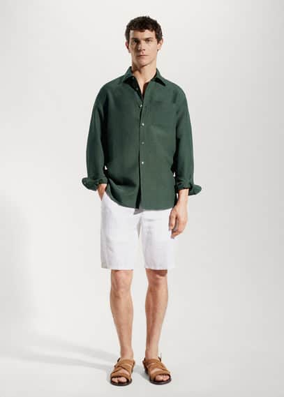MANGO MAN Regular-fit linen lyocell shirt green
