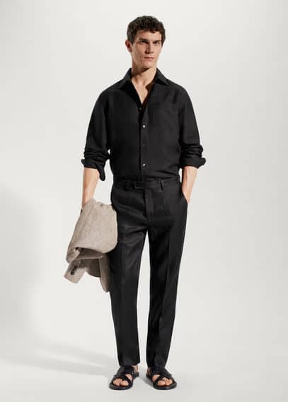 MANGO MAN Regular-fit linen lyocell shirt black