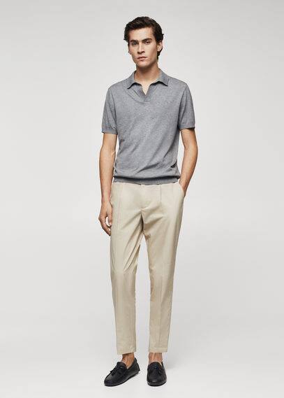 MANGO MAN Fine-knit polo shirt grey