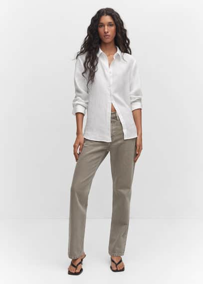 Mango Linen 100% Shirt Off White