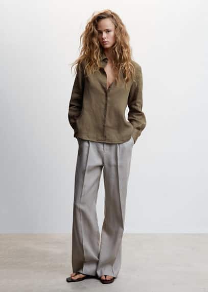 Mango Linen 100% Shirt Khaki