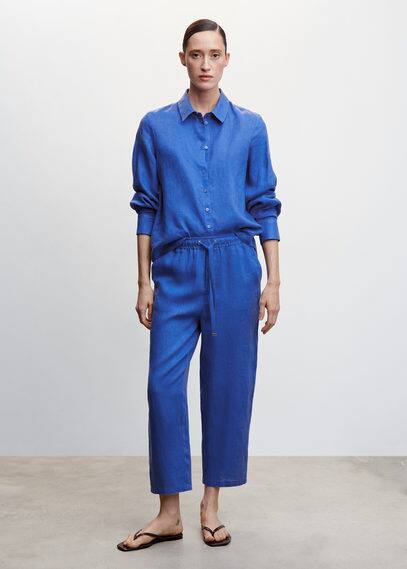Mango Linen Button-up Shirt In Blue