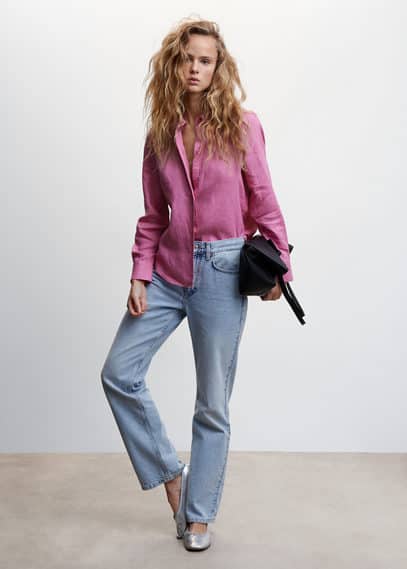 Mango Linen Button-up Shirt In Pink