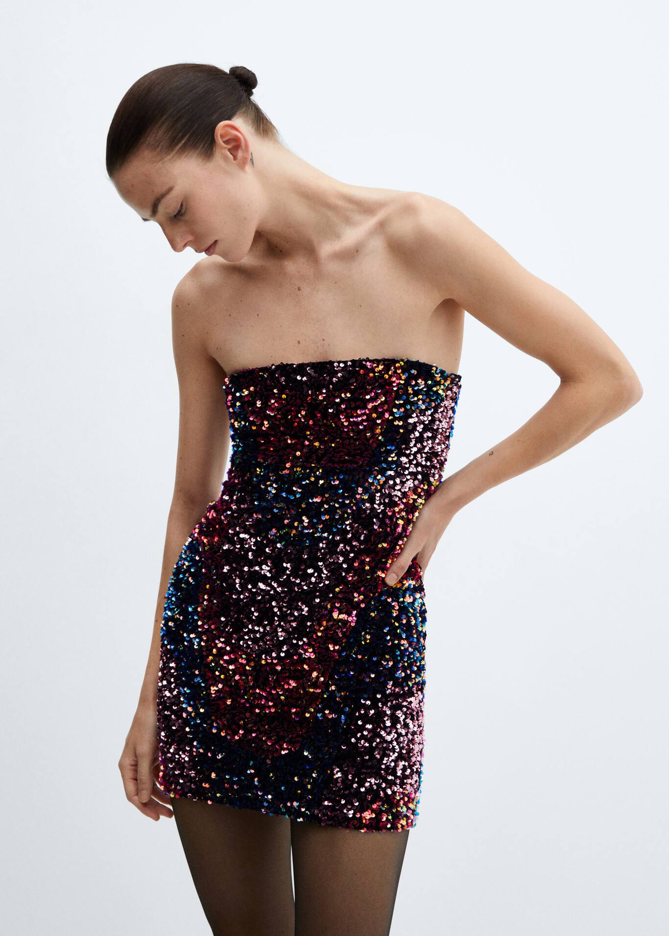 Strapless sequin dress Woman Mango Qatar