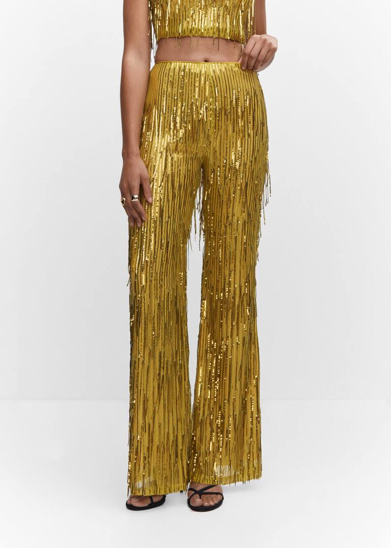 Metallic fringed pants Women Mango USA