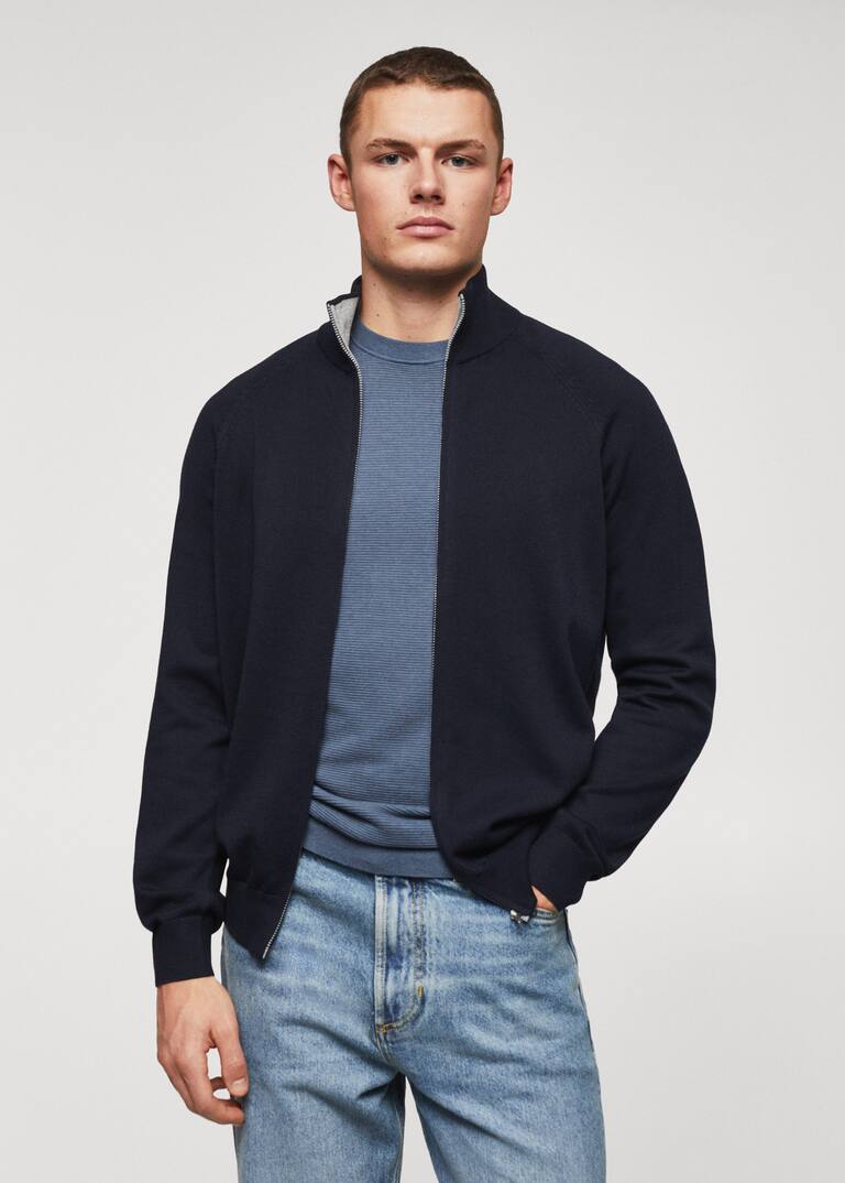 Zipped cotton cardigan Men Mango Man USA