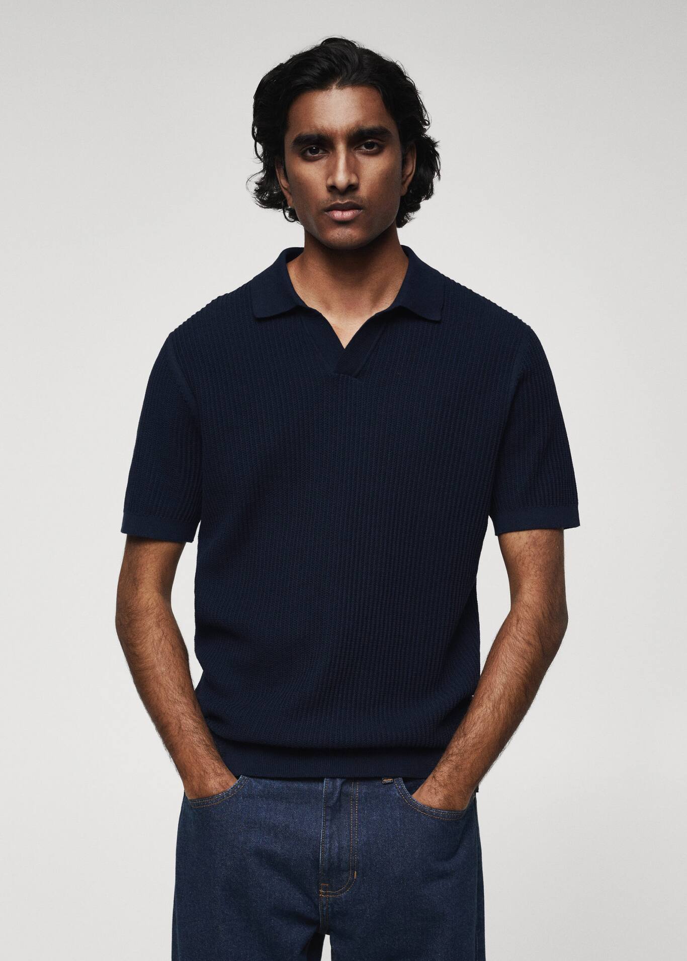 Ribbed cotton polo shirt Men Mango Man USA