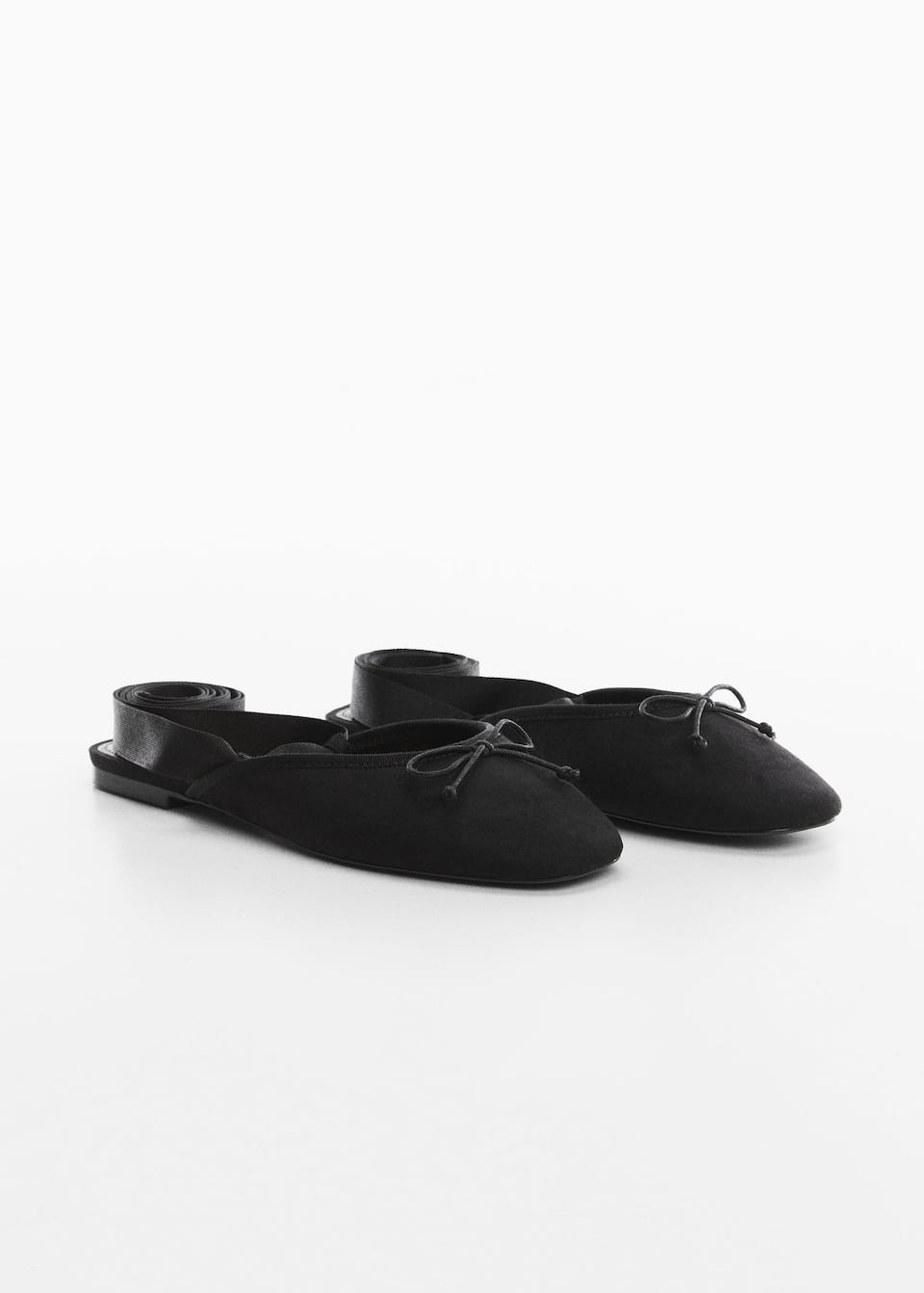 Mango lace-up black satin ballerina flats.