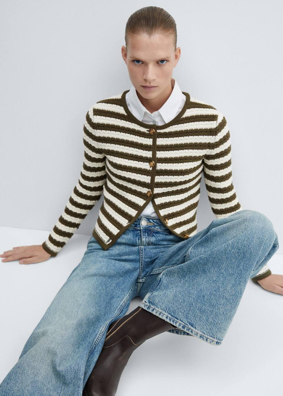 striped cardigan with jewel buttons Women Mango USA