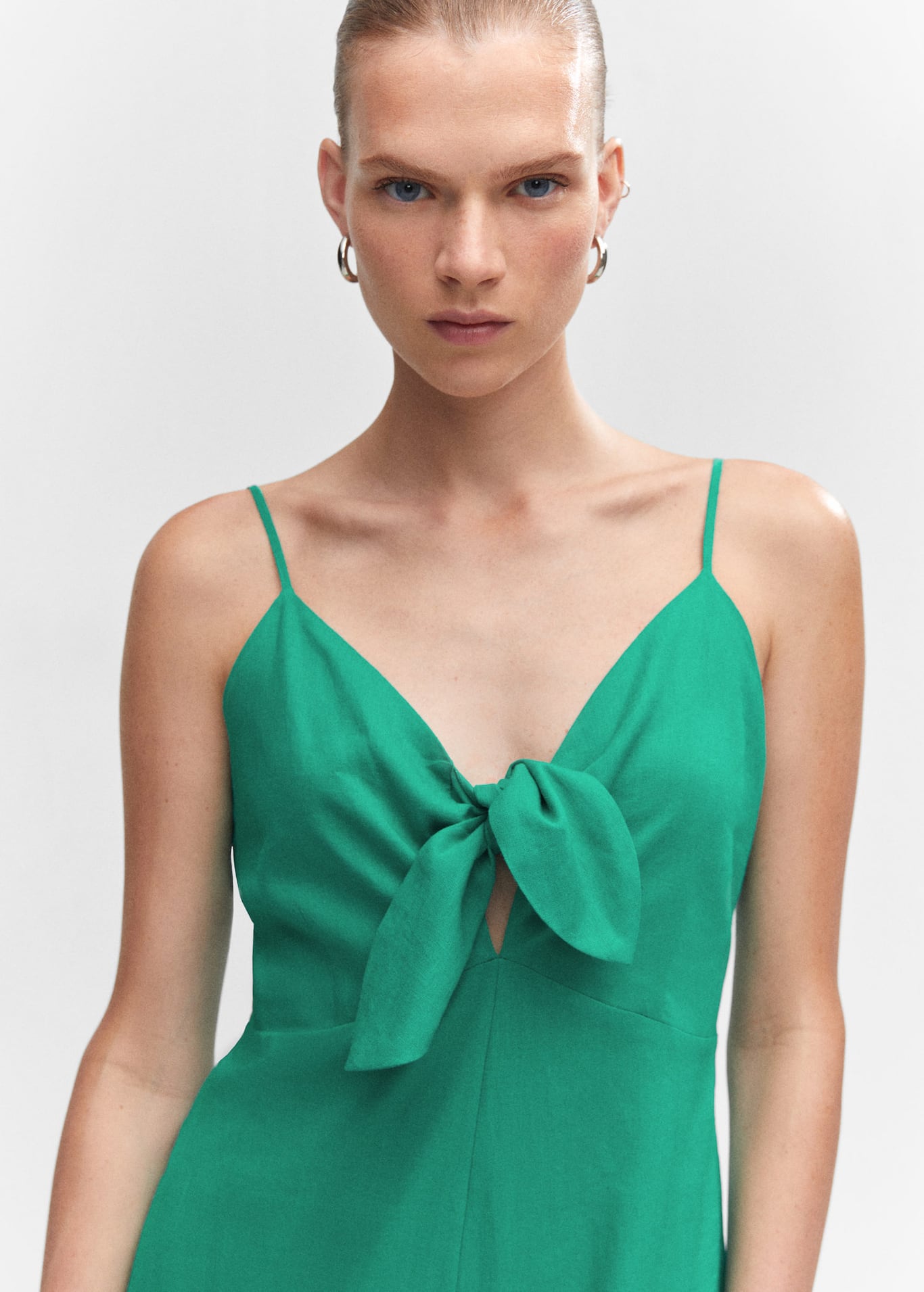 Bow linen jumpsuit Women Mango USA