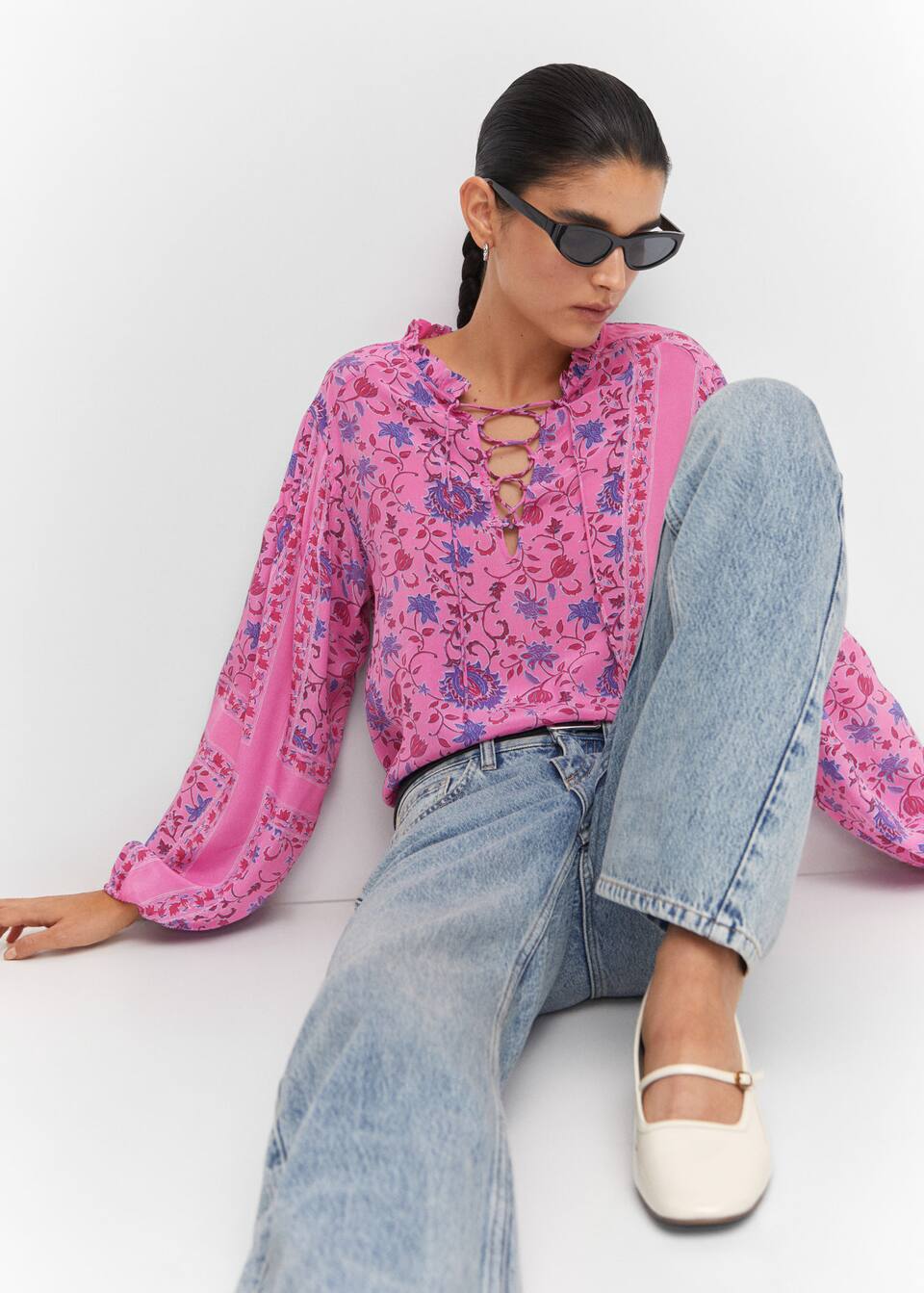 Blusa manga abullonada estampada Mujer Mango Colombia