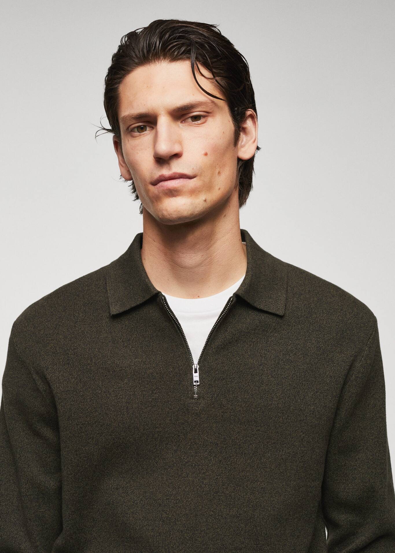 Cottonknit polo shirt with zipper Men Mango Man USA