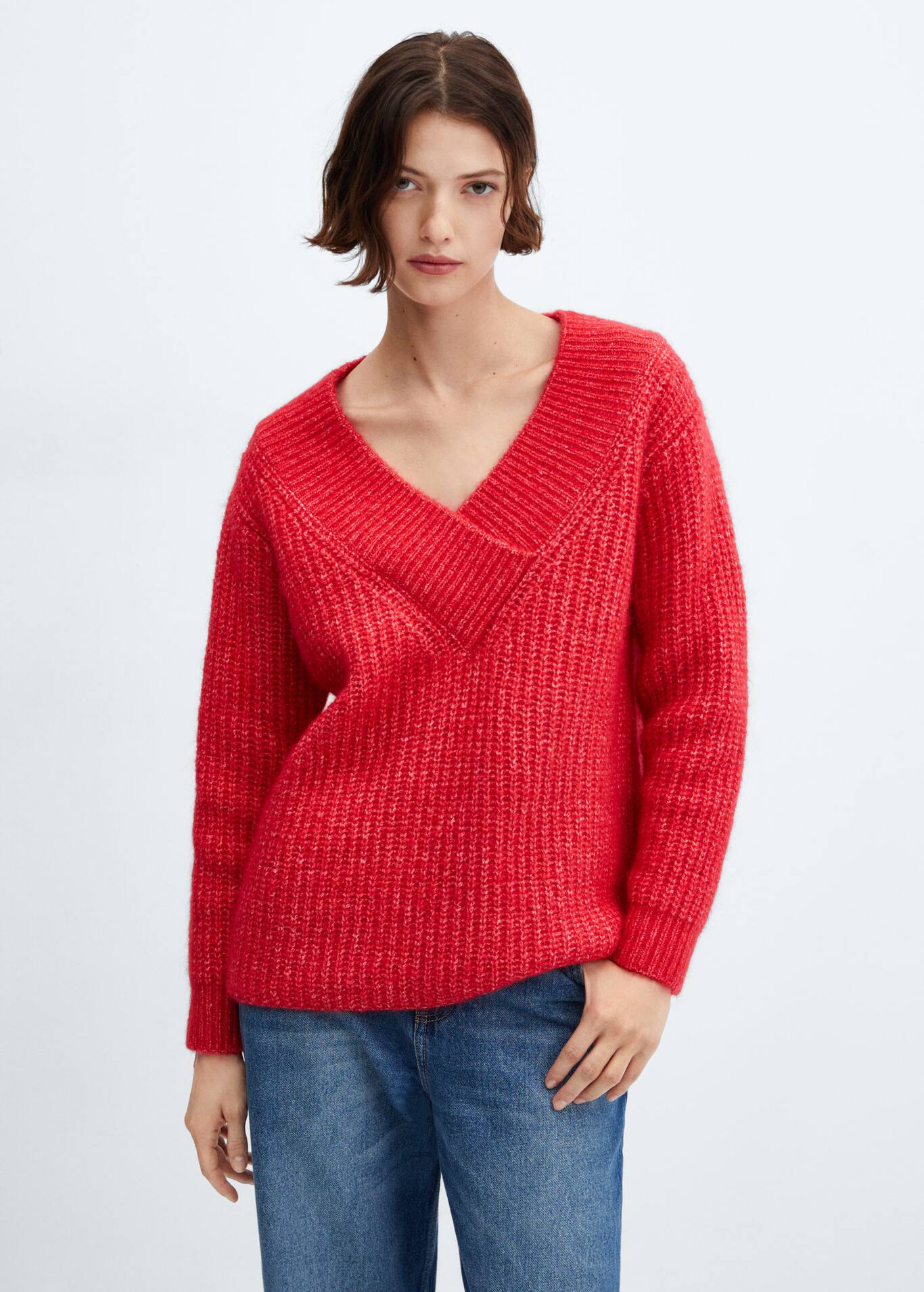 Chunkyknit vneck sweater Women Mango USA
