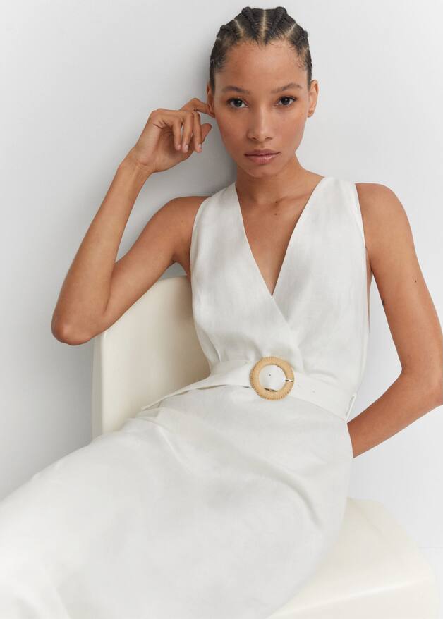 Belt linen dress Woman Mango Canada
